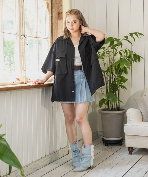 JINCL（ジンクル）の「オープンカラーナイロンシャツ（シャツ/ブラウス・メンズ・カーキ/ブラック・J/FREE）」の15枚目の写真