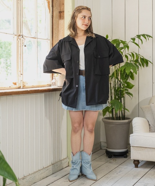 JINCL（ジンクル）の「オープンカラーナイロンシャツ（シャツ/ブラウス・メンズ・カーキ/ブラック・J/FREE）」の16枚目の写真