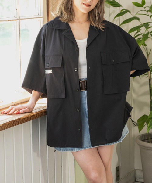 JINCL（ジンクル）の「オープンカラーナイロンシャツ（シャツ/ブラウス・メンズ・カーキ/ブラック・J/FREE）」の19枚目の写真