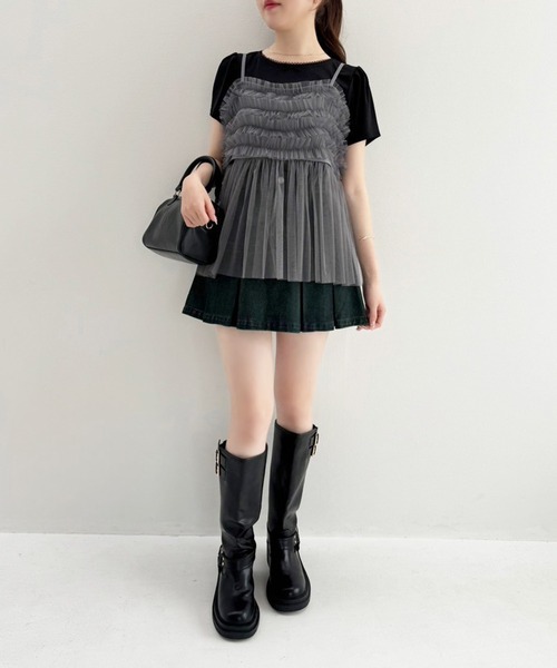 one after another NICE CLAUP(ワンアフターアナザーナイスクラップ)の「2WAYチュールビスチェ/WEB限定アイテム(キャミソール・レディース・チャコールグレー/アイボリー・FREE)」の13枚目の写真