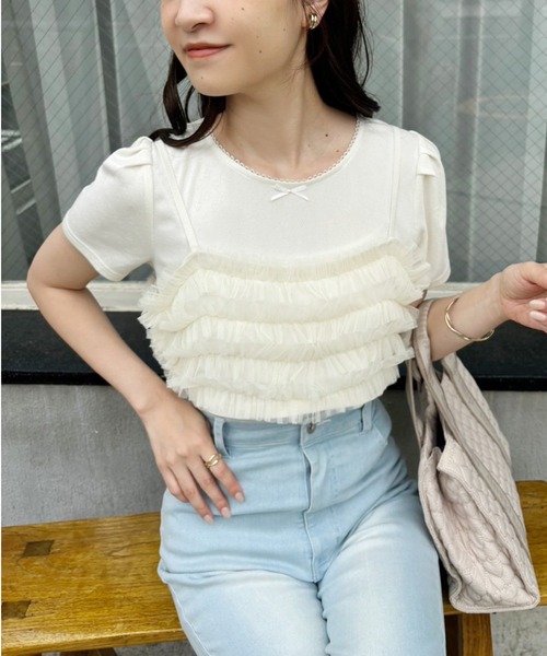 one after another NICE CLAUP(ワンアフターアナザーナイスクラップ)の「2WAYチュールビスチェ/WEB限定アイテム(キャミソール・レディース・チャコールグレー/アイボリー・FREE)」の16枚目の写真