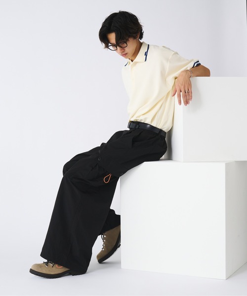 Adoon plain（アドーンプレーン）の「ナイロンドローコードワイドカーゴパンツ（カーゴパンツ・メンズ・ブラック/アイボリー・MEDIUM/LARGE）」の22枚目の写真