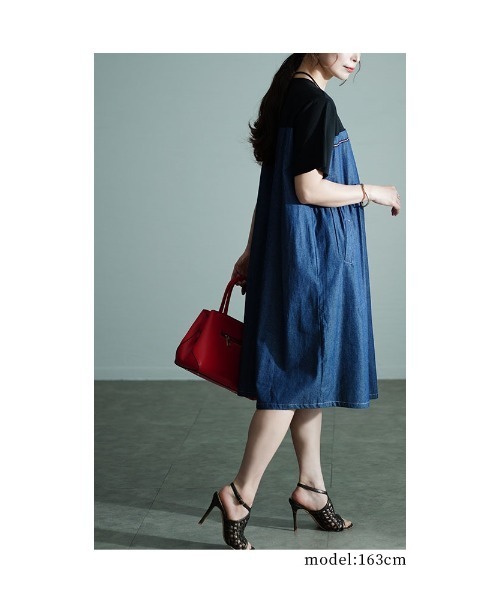 Sawa a la mode(サワアラモード)の「異素材デニムワンピース(ワンピース・レディース・ブルー・FREE)」の8枚目の写真