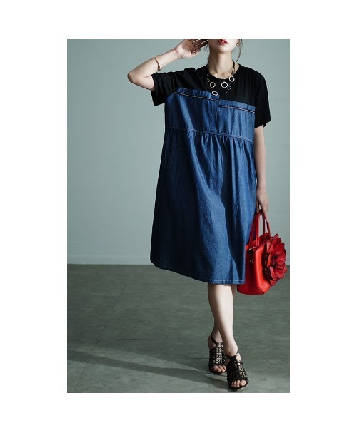 Sawa a la mode(サワアラモード)の「異素材デニムワンピース(ワンピース・レディース・ブルー・FREE)」の11枚目の写真