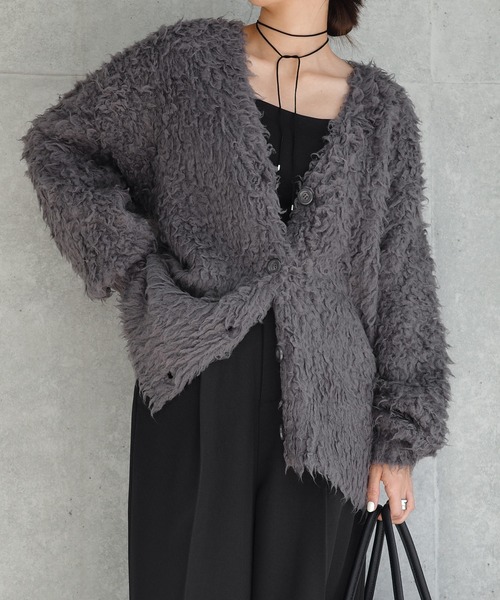 セール】シャギー起毛長袖ニットカーディガン（カーディガン/ボレロ