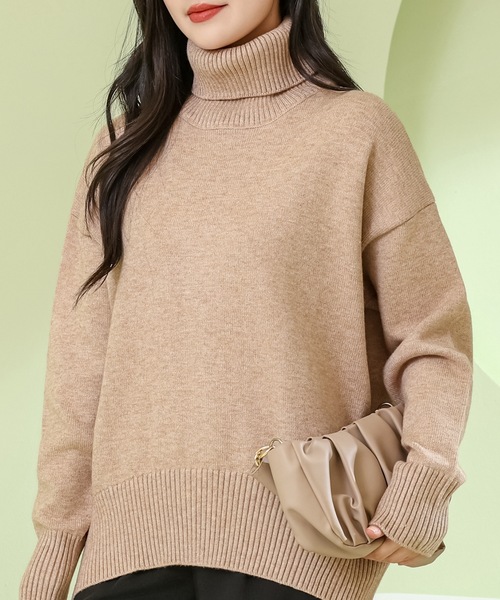 Lace Ladies(レースレディース)の「ソリッドカラー ハイネック 長袖 ニット プルオーバー(ニット/セーター・レディース・ダークグレー/アイボリー/グレイッシュベージュ/ブラック/ライトグレー・M)」の5枚目の写真