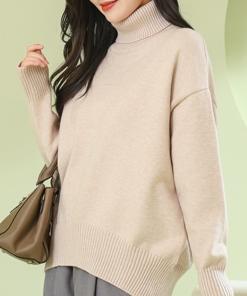 Lace Ladies(レースレディース)の「ソリッドカラー ハイネック 長袖 ニット プルオーバー(ニット/セーター・レディース・ダークグレー/アイボリー/グレイッシュベージュ/ブラック/ライトグレー・M)」の2枚目の写真