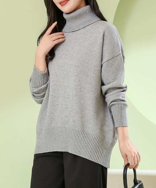 Lace Ladies(レースレディース)の「ソリッドカラー ハイネック 長袖 ニット プルオーバー(ニット/セーター・レディース・ダークグレー/アイボリー/グレイッシュベージュ/ブラック/ライトグレー・M)」の3枚目の写真