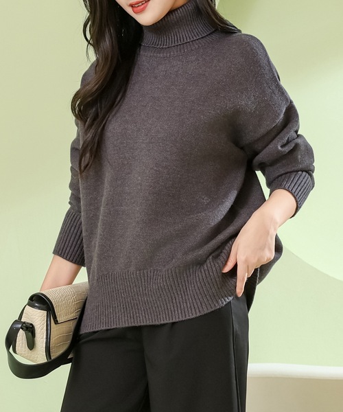 Lace Ladies(レースレディース)の「ソリッドカラー ハイネック 長袖 ニット プルオーバー(ニット/セーター・レディース・ダークグレー/アイボリー/グレイッシュベージュ/ブラック/ライトグレー・M)」の4枚目の写真