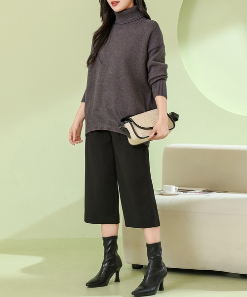 Lace Ladies(レースレディース)の「ソリッドカラー ハイネック 長袖 ニット プルオーバー(ニット/セーター・レディース・ダークグレー/アイボリー/グレイッシュベージュ/ブラック/ライトグレー・M)」の6枚目の写真