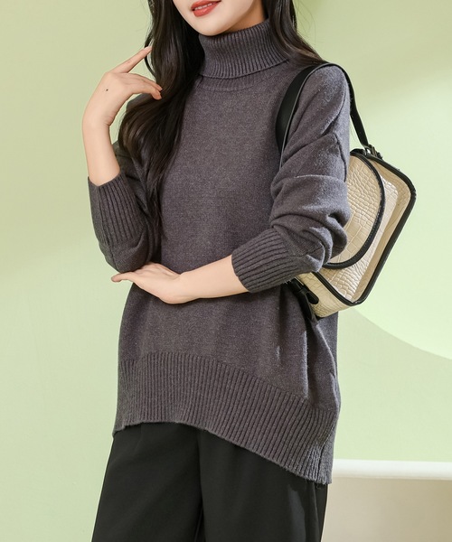 Lace Ladies(レースレディース)の「ソリッドカラー ハイネック 長袖 ニット プルオーバー(ニット/セーター・レディース・ダークグレー/アイボリー/グレイッシュベージュ/ブラック/ライトグレー・M)」の7枚目の写真
