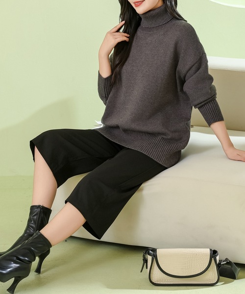 Lace Ladies(レースレディース)の「ソリッドカラー ハイネック 長袖 ニット プルオーバー(ニット/セーター・レディース・ダークグレー/アイボリー/グレイッシュベージュ/ブラック/ライトグレー・M)」の9枚目の写真