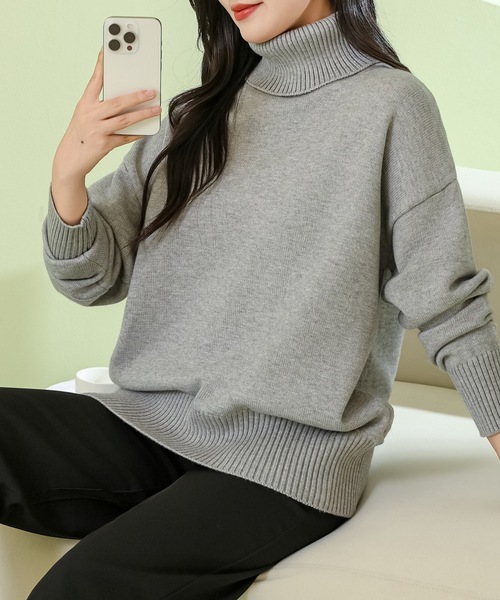 Lace Ladies(レースレディース)の「ソリッドカラー ハイネック 長袖 ニット プルオーバー(ニット/セーター・レディース・ダークグレー/アイボリー/グレイッシュベージュ/ブラック/ライトグレー・M)」の10枚目の写真