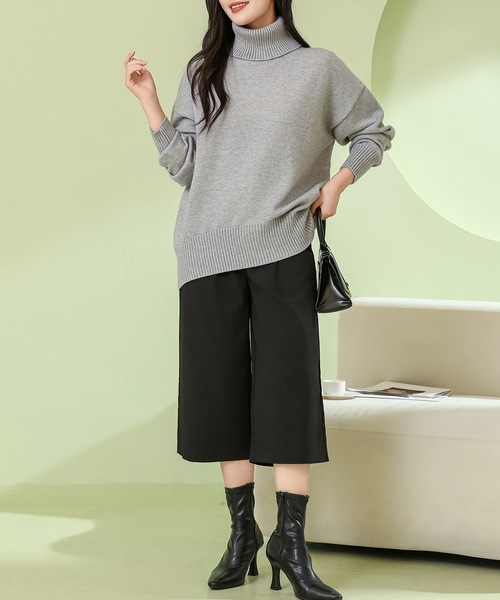 Lace Ladies(レースレディース)の「ソリッドカラー ハイネック 長袖 ニット プルオーバー(ニット/セーター・レディース・ダークグレー/アイボリー/グレイッシュベージュ/ブラック/ライトグレー・M)」の12枚目の写真