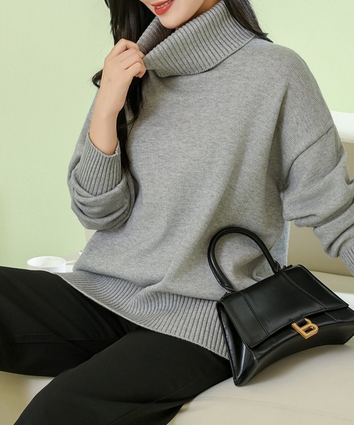 Lace Ladies(レースレディース)の「ソリッドカラー ハイネック 長袖 ニット プルオーバー(ニット/セーター・レディース・ダークグレー/アイボリー/グレイッシュベージュ/ブラック/ライトグレー・M)」の13枚目の写真