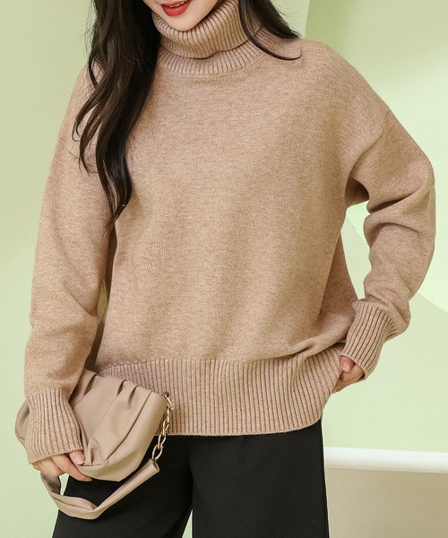 Lace Ladies(レースレディース)の「ソリッドカラー ハイネック 長袖 ニット プルオーバー(ニット/セーター・レディース・ダークグレー/アイボリー/グレイッシュベージュ/ブラック/ライトグレー・M)」の14枚目の写真