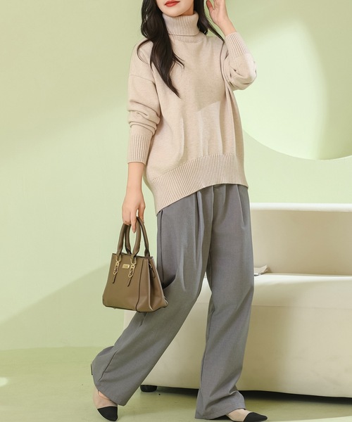 Lace Ladies(レースレディース)の「ソリッドカラー ハイネック 長袖 ニット プルオーバー(ニット/セーター・レディース・ダークグレー/アイボリー/グレイッシュベージュ/ブラック/ライトグレー・M)」の18枚目の写真