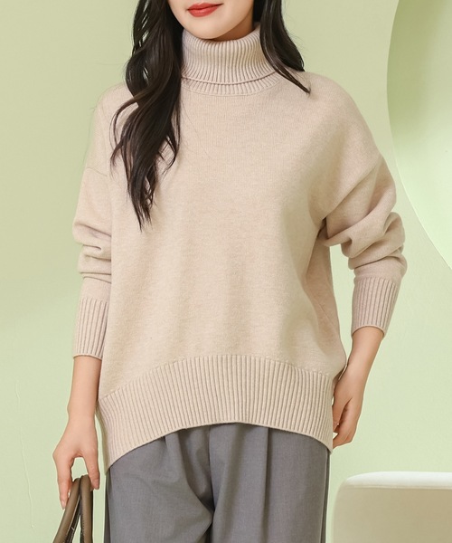 Lace Ladies(レースレディース)の「ソリッドカラー ハイネック 長袖 ニット プルオーバー(ニット/セーター・レディース・ダークグレー/アイボリー/グレイッシュベージュ/ブラック/ライトグレー・M)」の19枚目の写真