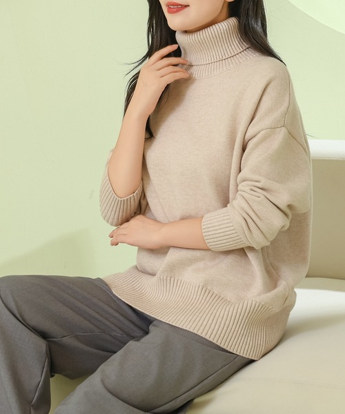 Lace Ladies(レースレディース)の「ソリッドカラー ハイネック 長袖 ニット プルオーバー(ニット/セーター・レディース・ダークグレー/アイボリー/グレイッシュベージュ/ブラック/ライトグレー・M)」の21枚目の写真