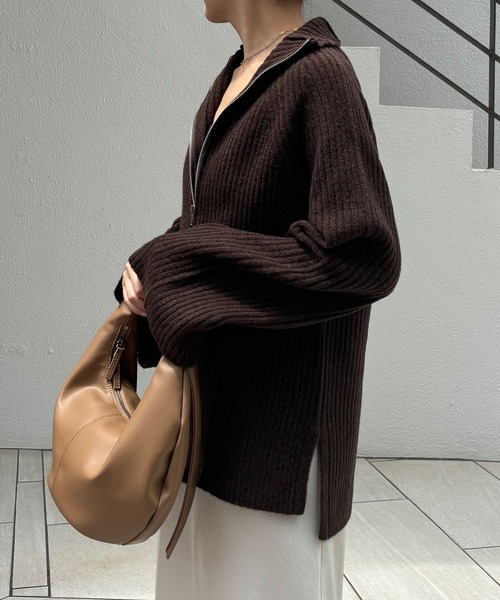 COLLAGE GALLARDAGALANTE(コラージュガリャルダガランテ)の「フロントZIPハイネックニット/WEB限定(ニット/セーター・レディース・ダークブラウン/グレー/ブラック・FREE)」の14枚目の写真
