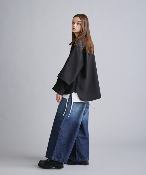 SOCCE（ソーシー）の「ルーズシルエットドレープフェイクレイヤードスキッパーロングスリーブシャツ（シャツ/ブラウス・メンズ・ホワイト/ブルー/チャコール/ブラック/ライトグレー/グレー系・M/L/XL/S）」の17枚目の写真