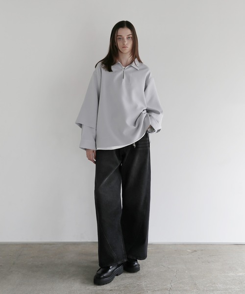 ルーズシルエットドレープフェイクレイヤードスキッパーロングスリーブ