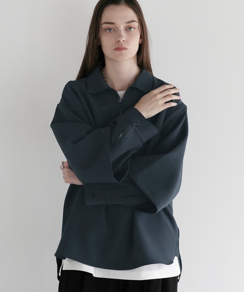 ルーズシルエットドレープフェイクレイヤードスキッパーロングスリーブ