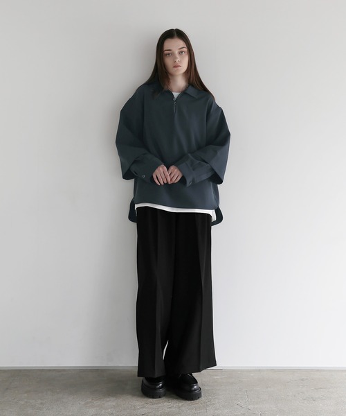 ルーズシルエットドレープフェイクレイヤードスキッパーロング