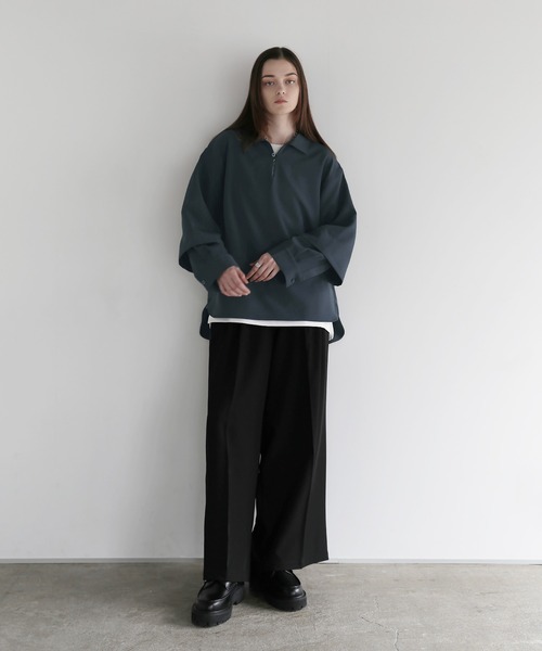 ルーズシルエットドレープフェイクレイヤードスキッパーロング