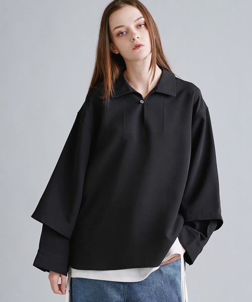 ルーズシルエットドレープフェイクレイヤードスキッパーロングスリーブ