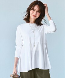 【ご好評につき新色追加】ナチュラルコットンベアコンビ ペプラム カットソー