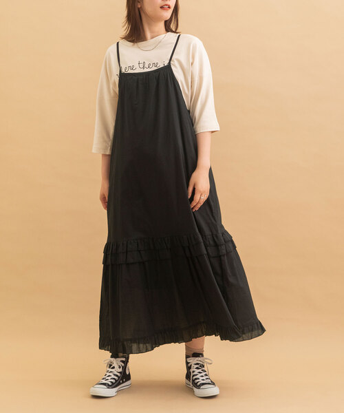 POU DOU DOU(プードゥドゥ)の「<made in INDIA>フリルキャミワンピース(ジャンパースカート・レディース・ブラック/ブルー/オフホワイト・M)」の2枚目の写真