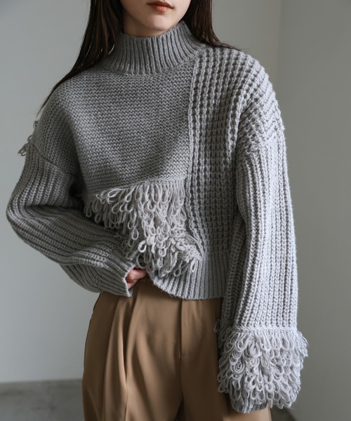 ループ切替フリンジバルキーニットを使った人気ファッション