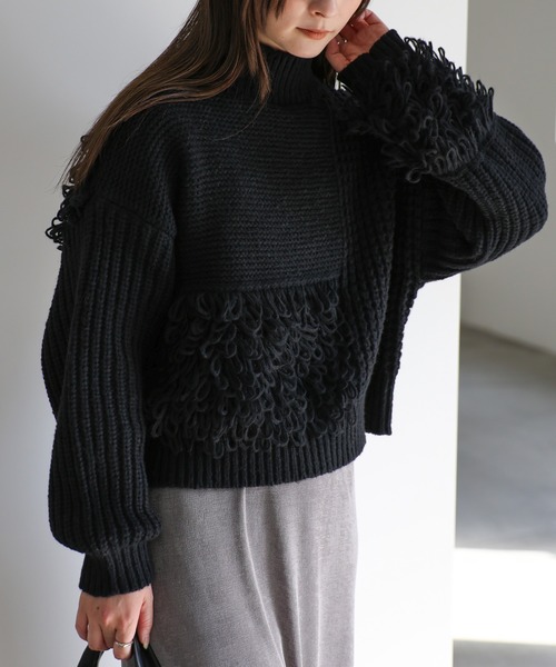 セール】ループ切替フリンジバルキーニット（ニット/セーター