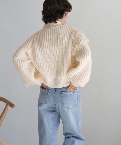select MOCA（セレクトモカ）の「ループ切替フリンジバルキーニット（ニット/セーター・レディース・アイボリー/ブラック/ヘザーグレー・FREE）」の17枚目の写真