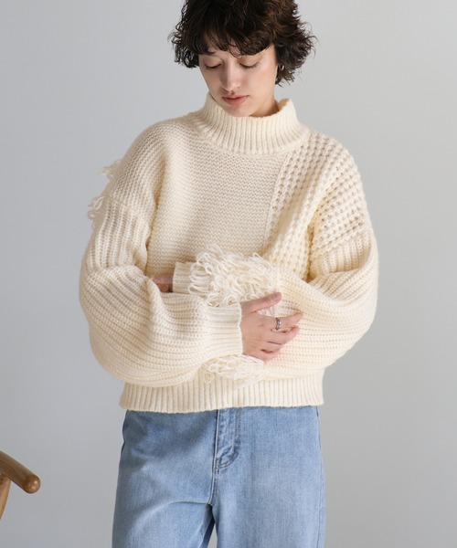 select MOCA（セレクトモカ）の「ループ切替フリンジバルキーニット（ニット/セーター・レディース・アイボリー/ブラック/ヘザーグレー・FREE）」の14枚目の写真