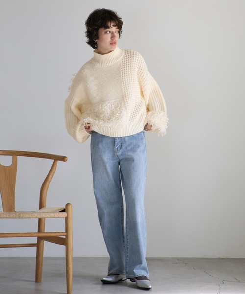 select MOCA（セレクトモカ）の「ループ切替フリンジバルキーニット（ニット/セーター・レディース・アイボリー/ブラック/ヘザーグレー・FREE）」の15枚目の写真