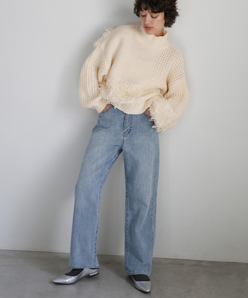 select MOCA（セレクトモカ）の「ループ切替フリンジバルキーニット（ニット/セーター・レディース・アイボリー/ブラック/ヘザーグレー・FREE）」の8枚目の写真
