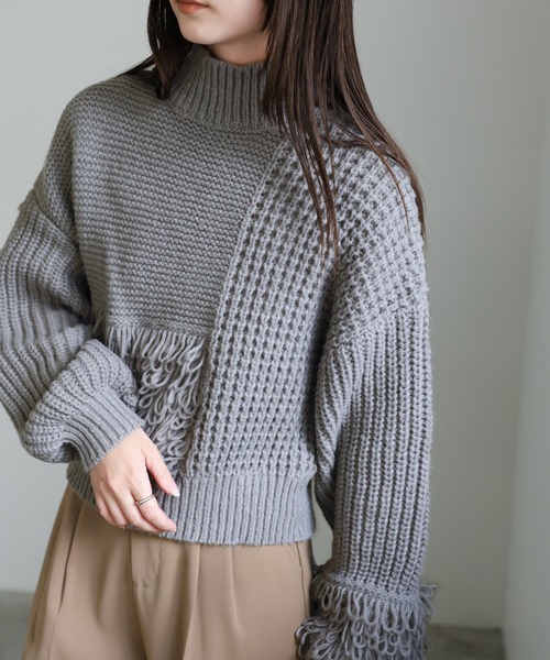 select MOCA（セレクトモカ）の「ループ切替フリンジバルキーニット（ニット/セーター・レディース・アイボリー/ブラック/ヘザーグレー・FREE）」の20枚目の写真