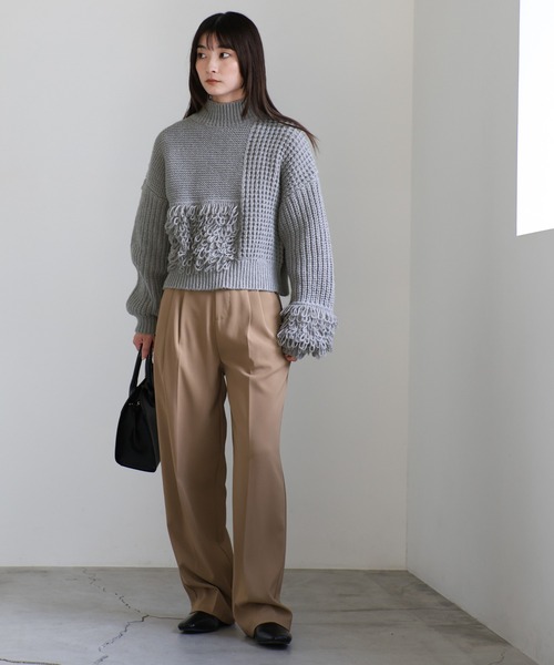 select MOCA（セレクトモカ）の「ループ切替フリンジバルキーニット（ニット/セーター・レディース・アイボリー/ブラック/ヘザーグレー・FREE）」の5枚目の写真