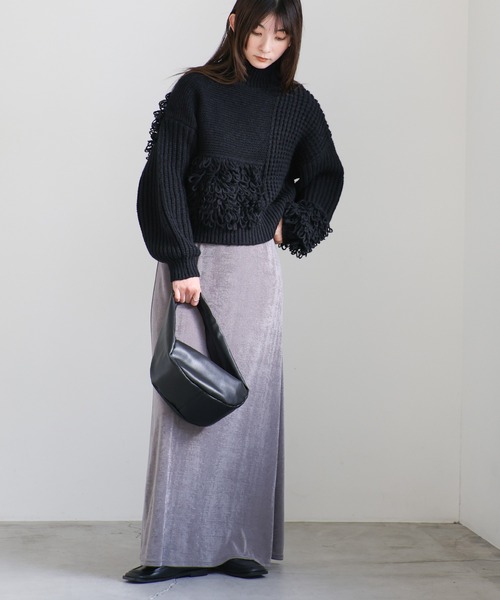 select MOCA（セレクトモカ）の「ループ切替フリンジバルキーニット（ニット/セーター・レディース・アイボリー/ブラック/ヘザーグレー・FREE）」の6枚目の写真