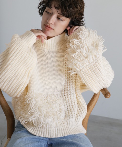 セール】ループ切替フリンジバルキーニット（ニット/セーター