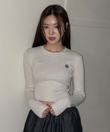 A'GEM/9 × .kom 『muah muah/ムーアムーア』 LOGO STITCH CROP LONG SLEEVE/ステッチクロップ長袖Tシャツ