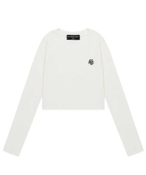 muahmuah(ムーアムーア)の「A'GEM/9 × .kom 『muah muah/ムーアムーア』 LOGO STITCH CROP LONG SLEEVE/ステッチクロップ長袖Tシャツ(Tシャツ/カットソー・レディース・ブラック/アイボリー/ホワイト・FREE)」の12枚目の写真