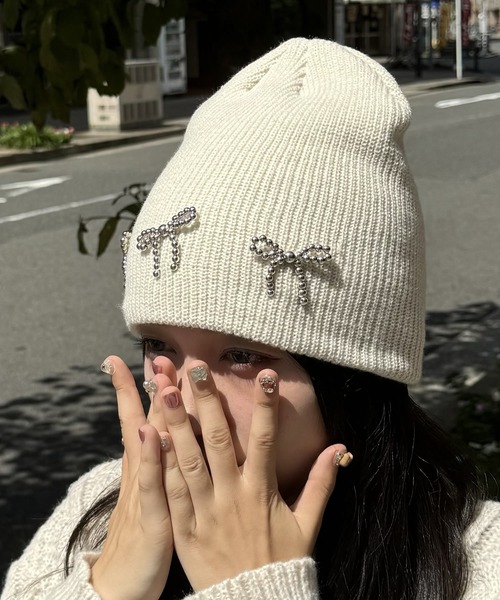 セール】リボンデザインニットキャップ（ニットキャップ/ビーニー