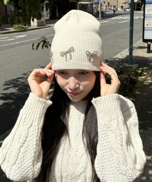 セール】リボンデザインニットキャップ（ニットキャップ/ビーニー