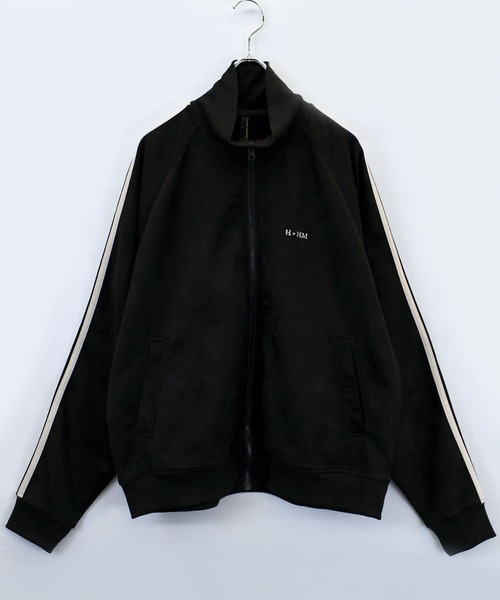 【セール】faux suede track jacket/スウェードタッチ ワンポイント刺繍 袖ライン トラックジャケット（ジャージ）｜おしゃれスタ（オシャレスタ）