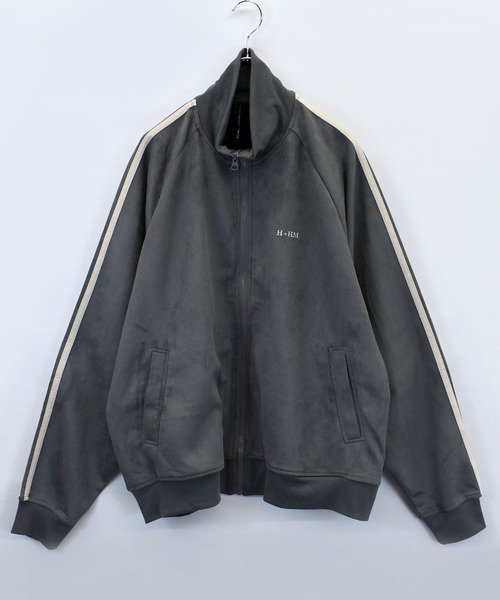 【セール】faux suede track jacket/スウェードタッチ ワンポイント刺繍 袖ライン トラックジャケット（ジャージ）｜おしゃれスタ（オシャレスタ）