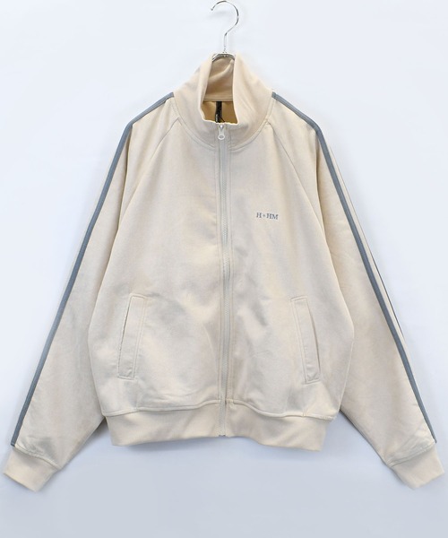 【セール】faux suede track jacket/スウェードタッチ ワンポイント刺繍 袖ライン トラックジャケット（ジャージ）｜おしゃれスタ（オシャレスタ）