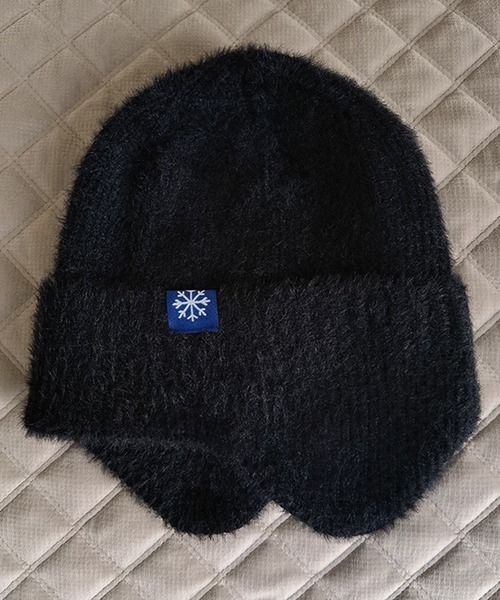 レディース イヤーマフ付きワンポイントニット帽 耳当て（ニット